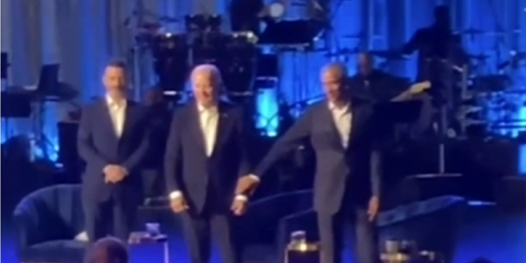 Obama leading Biden off LA fundraiser’s stage just latest example of allies directing president